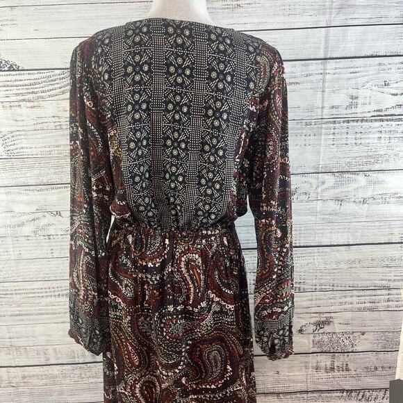 Knox Rose Dress sz Medium Navy Blue Gold Red Paisley Boho Modest Peasant Prairie - Picture 14 of 16
